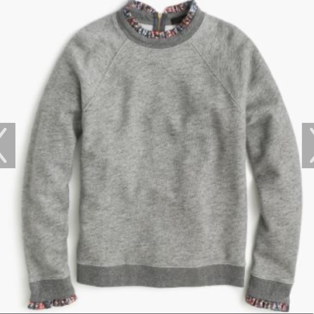 J. Crew Metallic Ruffle Neck Raglan Top Sz XS EUC